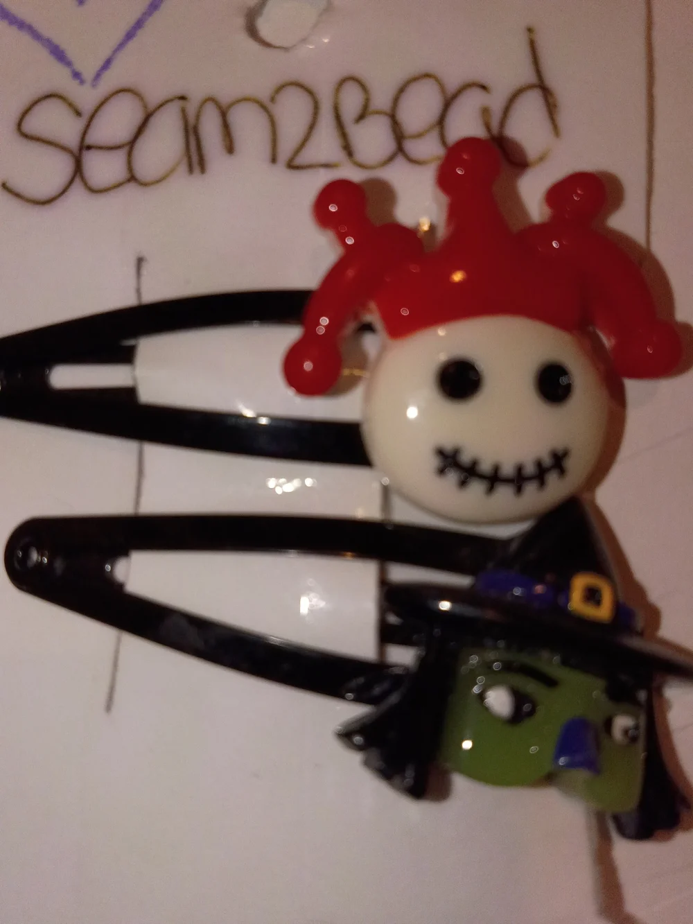 Kids Halloween Hair Clips - Red and Black Witch & Skull Set